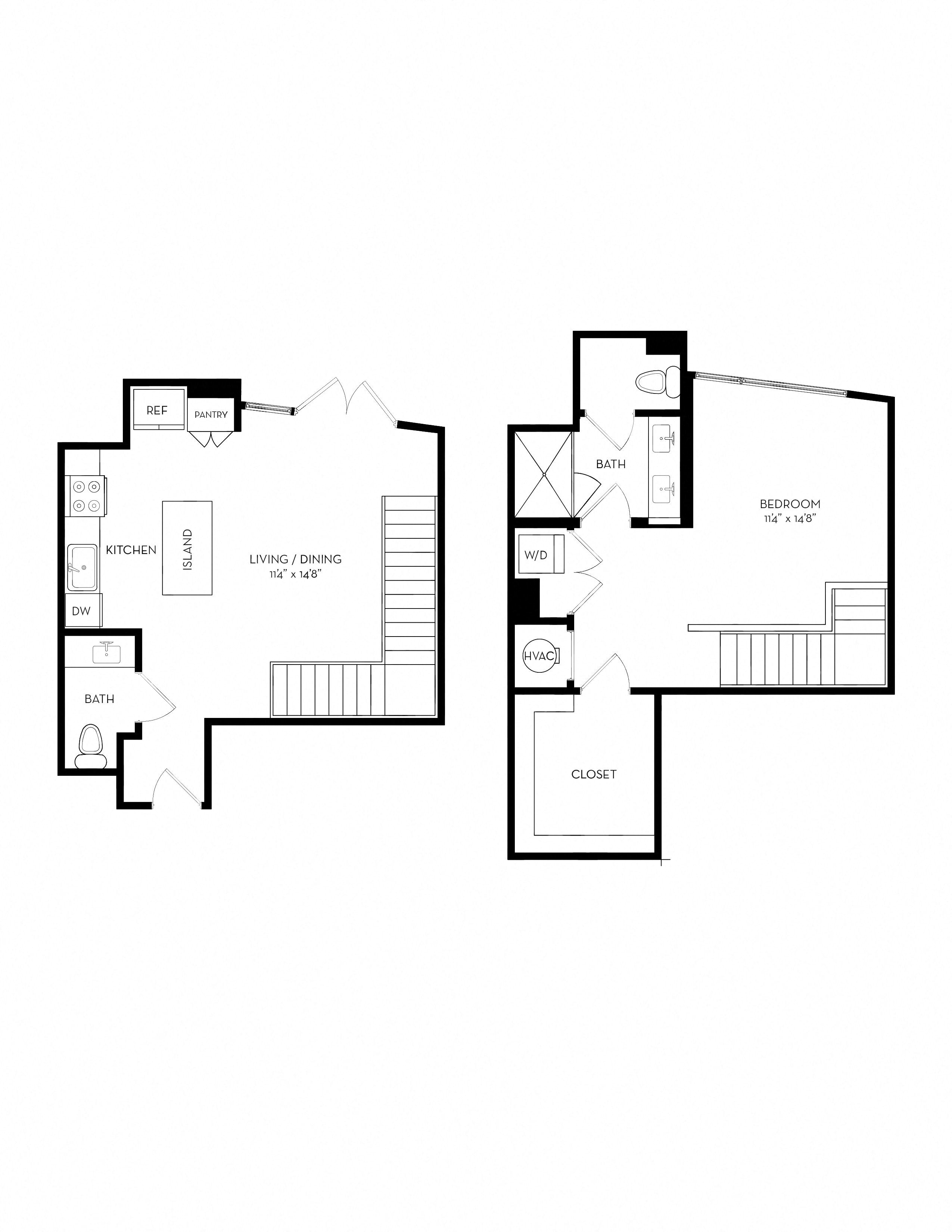 two floor plan of a home with different bedrooms and a living room